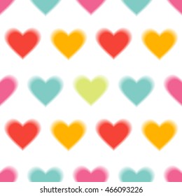 Love Abstract Background with colored Hearts. Defocused Seamless pattern. Vector Illustration