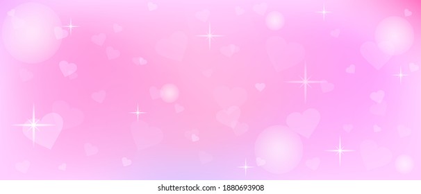 Love abstract background with hearts and bokeh lights. Light pink gradient background. 