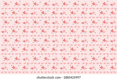Love abstract background template with heart and flower on pastel pink tone.