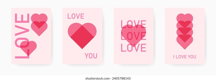 Ama el conjunto de plantillas de afiches de forma abstracta de corazón. Diseño vectorial minimalista para volante, banner, tarjeta, portada, afiche, medios sociales. San Valentín, Día de la Madre, Día de la Mujer