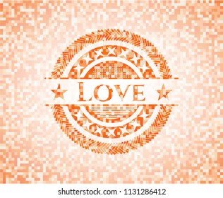 Love abstract orange mosaic emblem with background