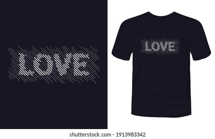 "LOVE" abstract sliced text effect t-shirt design.