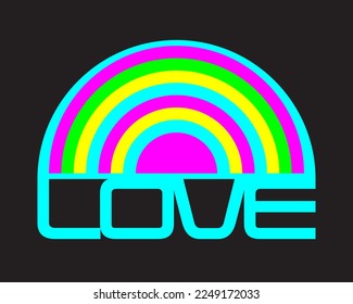 Love acid rainbow print for graphic tee in y2k style. Print for sticker, square poster, graphic tee, bullet journal cover, card.