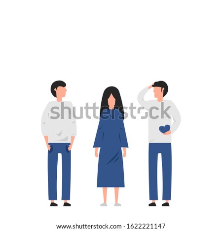 Love affair and conflict between three people arguing on white background, Flat concept