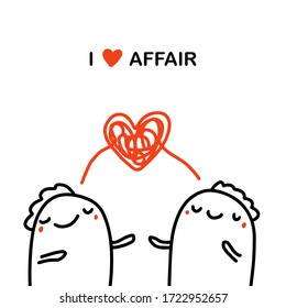 I love affair hand drawn vector illustration in cartoon comic style people dreaming abouth meeting heart symbol