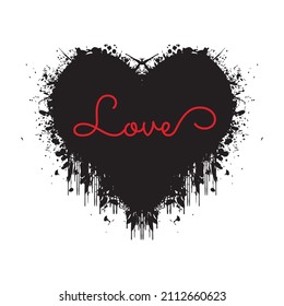 Love, Affection Black Heart. Black Love. Modern Calligraphy Script Love Text. Vector Illustration. Design For Printing On Shirts, Posters, Banners. Beautiful Print For T-shirts