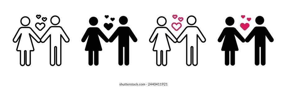 Amor y afecto en parejas Iconos. Conjunto de símbolos de relación y citas románticas