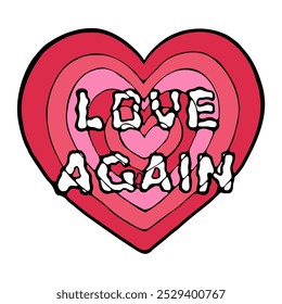 Love Again Heart Illustration, Neurographic art, Heart, Chaotic lines abstract pattern stock illustration. Text "LOVE AGAIN" symbolizing hope, renewal, and the power of love