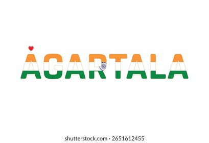 I Love AGARTALA, Typographic Design of I Love AGARTALA on a white background, Flag Typography of AGARTALA with heart, Vector design of I Love AGARTALA