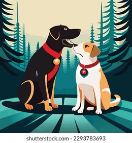 Love is in the air: Adorable vector illustration two dogs in love
