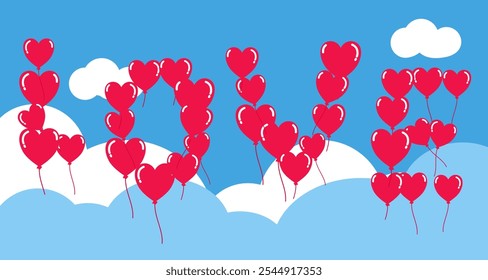 Love is in the air. The air balloon love concept background. Valentine's day design. Vector illustration.