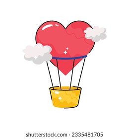 Love Air Balloon doodle vector outline icon. EPS 10 file