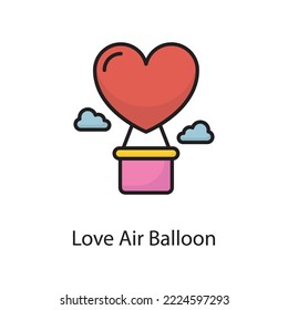 Ilustración de diseño del icono de contorno relleno del vector de globo de aire de amor. Símbolo de amor en el archivo EPS 10 de fondo blanco