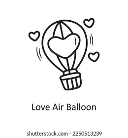 Dibujo manual de dibujo de la mano del vector del globo de aire de amor Icono ilustración de diseño. Símbolo de San Valentín sobre fondo blanco Archivo EPS 10
