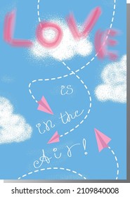 Love is in the air! Beautiful vector design card for Valentine`s day and other selebrations. For girlfriend, boyfriend, wife, husband, couples. Cute decorative illustration to your valentine with love