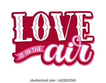 Love is in the air - cute hand drawn doodle lettering postcard