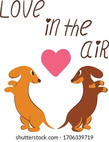 Love in the air , dogs, puppies, love cartoon animals vector isolated illustration on white background. Concept for logo, print, cards , sogan 