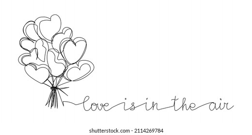 Love is in the air one line art  Continuous line drawing bouquet heart  shaped balloons  heart  love  feelings 