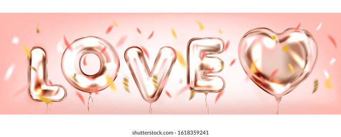 Love in a Air pink romantic banner with confetti