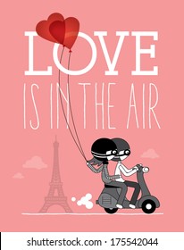 love is in the air / scooter/ template vector/illustration heart balloon