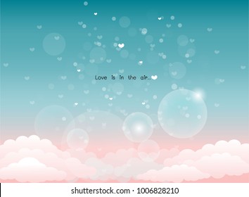 Love is in the air, Valentine's concept with cloud and hearts in the sky, Vector illustration. 