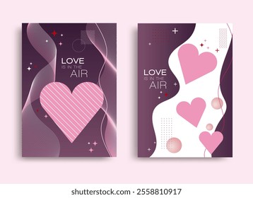 Love is in the Air Valentines Day celebration on a purple background