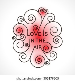 Love is in the air - vector geometric inscription  in trendy mono line style - art deco.