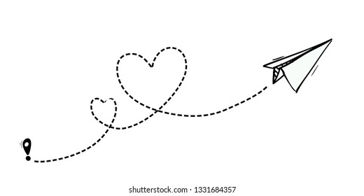 Love Airplane Route Illustration Vector In Hand Drawn Doodle Style