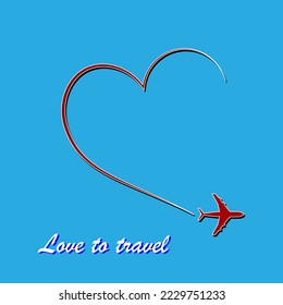 Love airplane route. Romantic travel, heart dashed line trace and plane routes. Hearted airplane path, flight air dotted love valentine day vector illustration