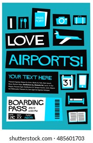 I Love Airports! (Flat Style Vector Illustration Quote Poster Design)