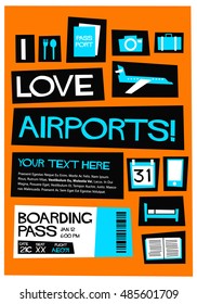 I Love Airports! (Flat Style Vector Illustration Quote Poster Design)
