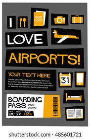 I Love Airports! (Flat Style Vector Illustration Quote Poster Design)