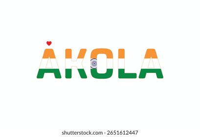I Love AKOLA, Typographic Design of I Love AKOLA on a white background, Flag Typography of AKOLA with heart, Vector design of I Love AKOLA