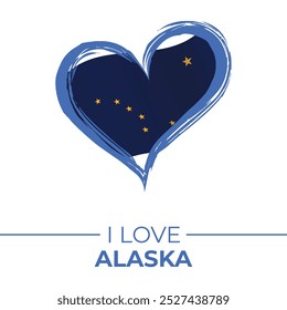 I Love Alaska Banner with Flag in Heart. Alaska love Emblem Isolated on White Background. Vector, Illustration, Isolated, Love, Background.