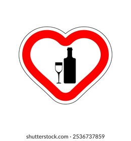 I love alcohol. I like to drink alcohol. Road sign of love. Road sign. Red road sign in shape of heart. Symbol of love on road