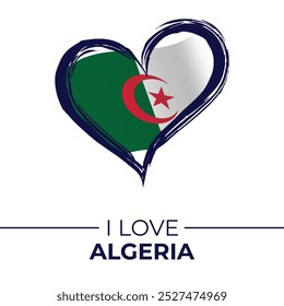 I Love Algeria Faso Banner with Flag in Heart. Algeria Faso love Emblem Isolated on White Background. Vector, Illustration, Isolated, Love, Background.