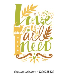 Love is all I need Vector lettering Funny ginger cat set