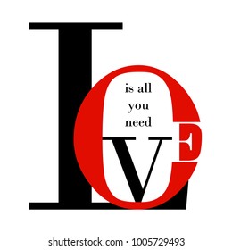 love is All you need. Fashion lettering typography. Love typography. Art deco style.