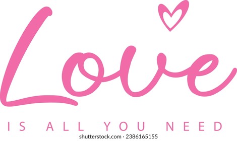 Love is all you need” is a typography vector illustration that features a famous quote from a Beatles song and a heart symbol. It is suitable for t-shirt printing and other clothing and accessories. 