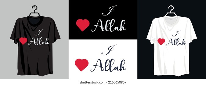 I Love Allah typography t-shirt design with love vector shape