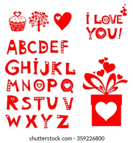love the alphabet with a heart letters. Vector Illustration 