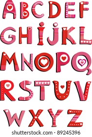 Love the alphabet with a heart letters. Vector Illustration