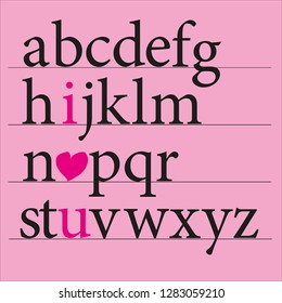 Love alphabet with the message I love you on pink background. Adorable valentine vector theme