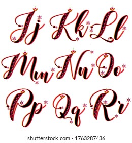 Love alphabets. ABC letters. Romantic black gradient font. Hearts leaf flake pattern vector. Jklmnopqr set. Love romance feelings. Decorative alphabet. Fall autumn collection. Stock illustration.