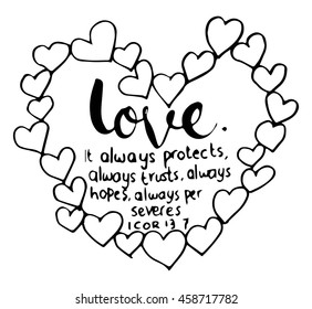 Love. it always protect, always trust, always hopes, always perseveres, on white background