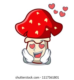 In love amanita mushroom mascot cartoon