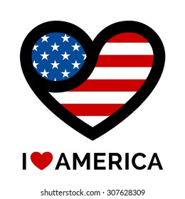 I love America icon emblem vector design with conceptual heart and american flag icon