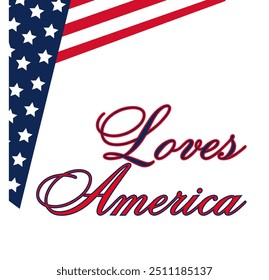 Love America Text Post Design, USA flag illustration with celebration, Patriotic day, Eps