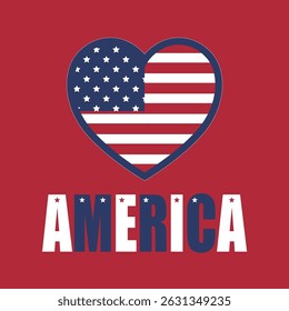 Love America Vector illustration. Heart Shaped American Flag. Vector Independence Day Typography For T Shirts, Posters, Banners, Cards, Party Decor, Balloons