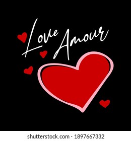 Love ,Amour red heart abstract,Graphic design print t-shrits fashion,vector,poster,card,valentine day